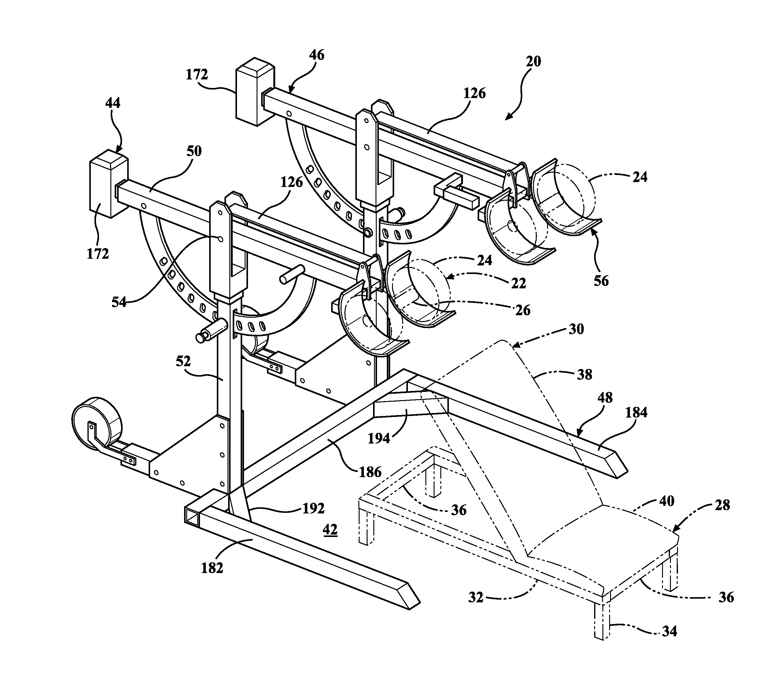 Pivoting twin arm support for free weights