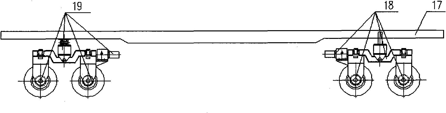 Tire type online traveling cement-emulsified asphalt mortar stirring and pouring vehicle