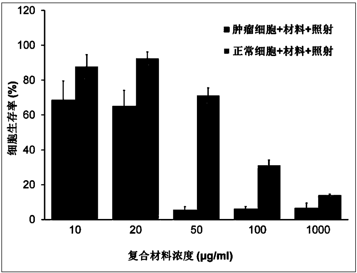 Preparation method and application of composite nanometer material for combined treatment of tumor by optothermal and active oxygen