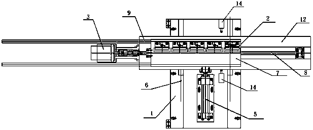 Push-pull type straight row tool magazine