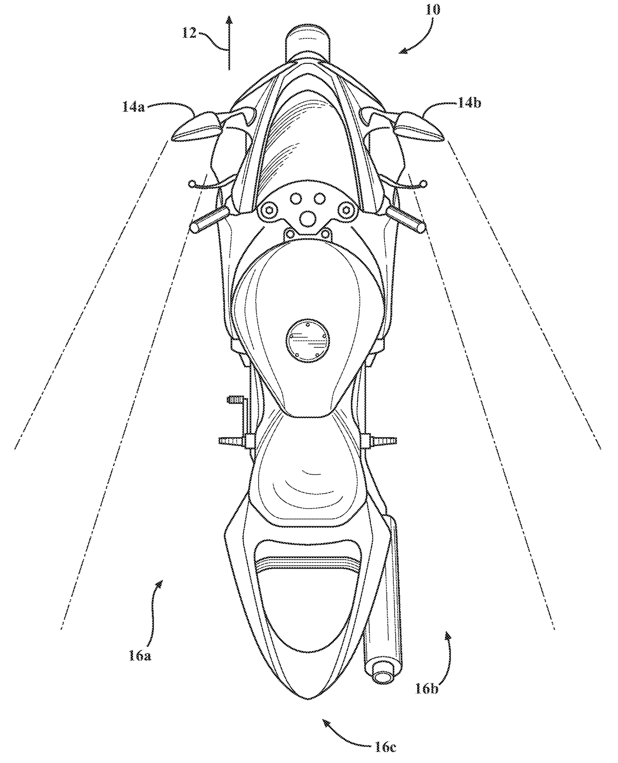 Motorcycle blind spot detection system and rear collision alert using mechanically aligned radar