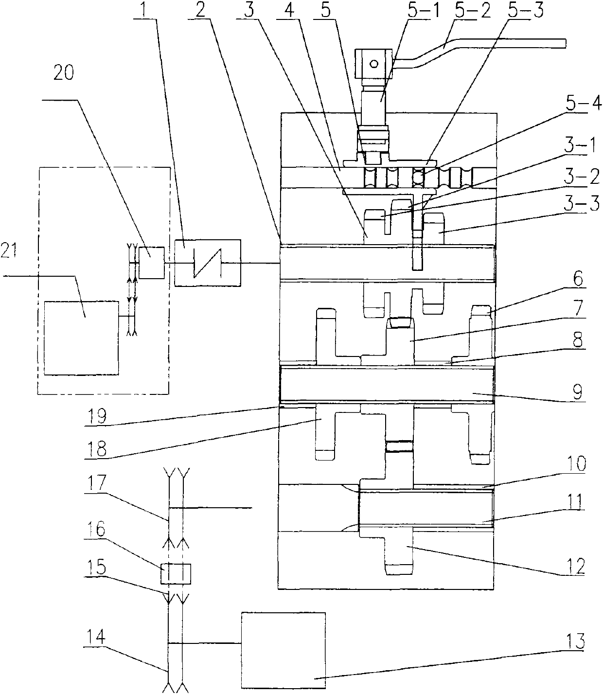 Three-speed variable transmission device for threshing cylinder of semi-feeding rice and wheat combine harvester