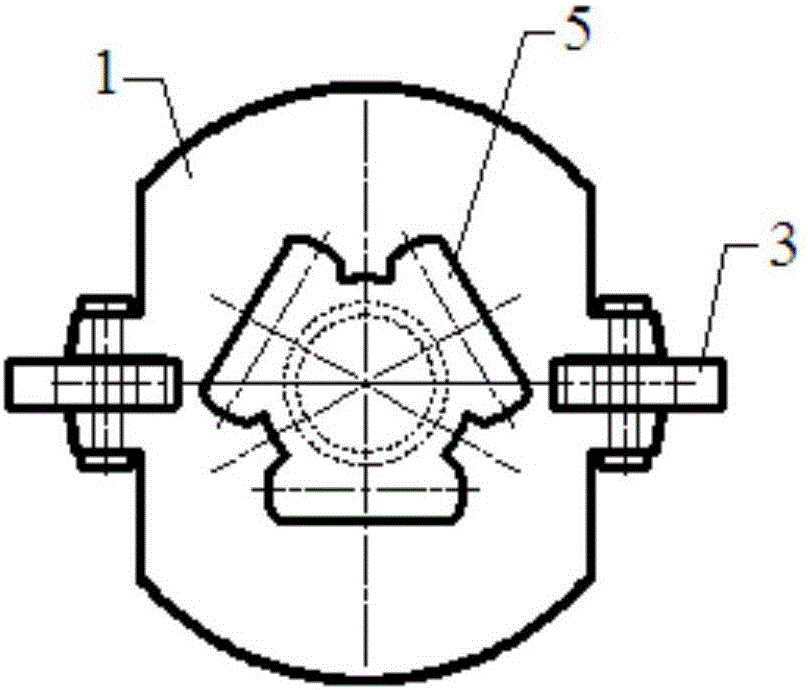 Induction hardening fixture for inner cavity of three-pillar groove shell of flange plate