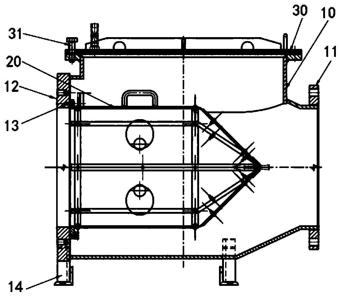 Filter with external flushing pipe