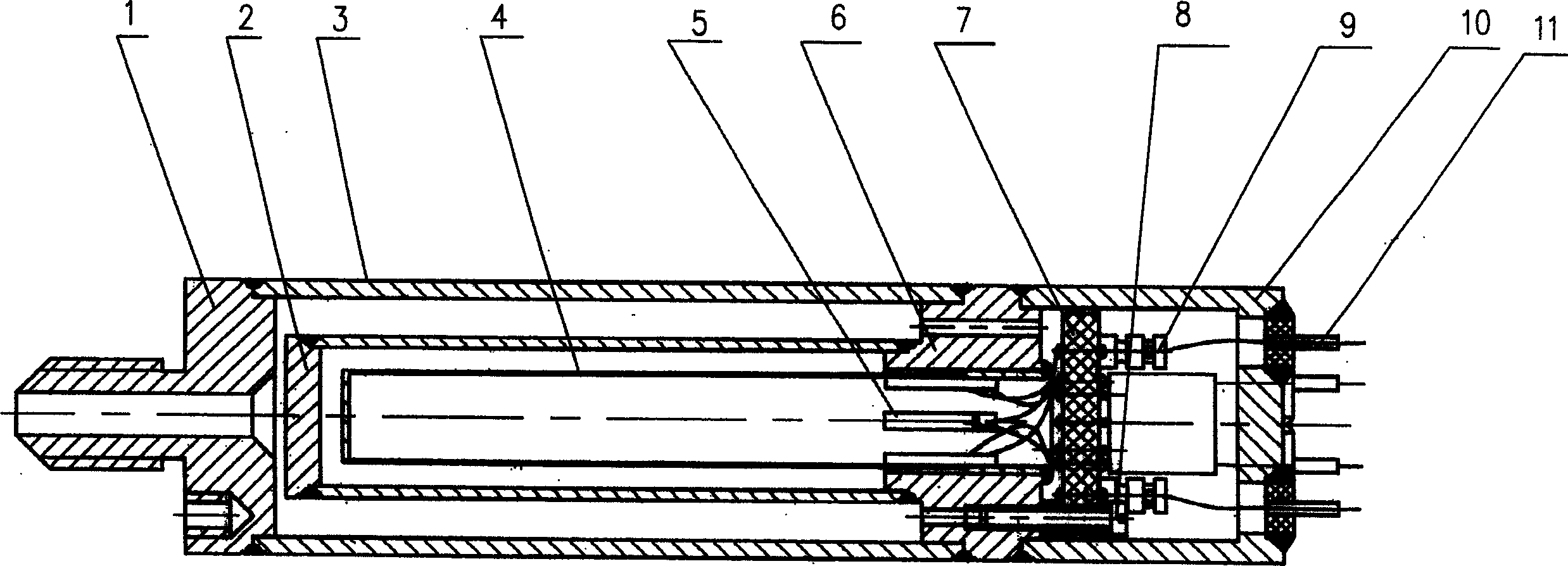 Pressure sensor of piezoelectric excitation vibrating cylinder