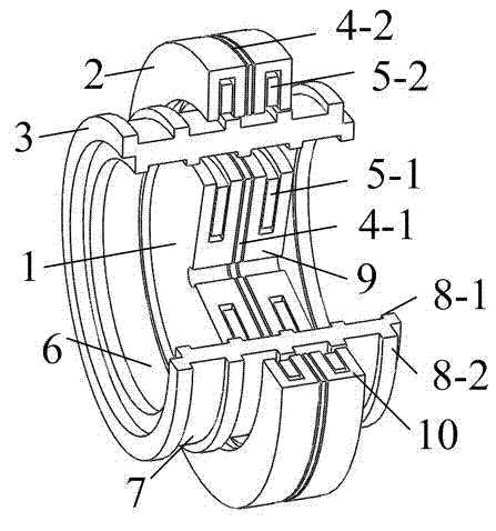 Positioning force complementary double-stator cylindrical linear motor