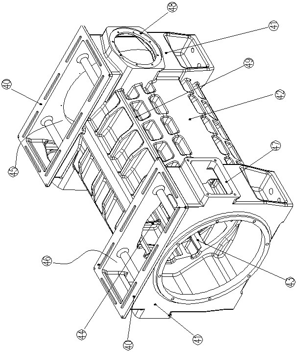 Cast iron base structure of box type motor unilateral wind path and box type motor