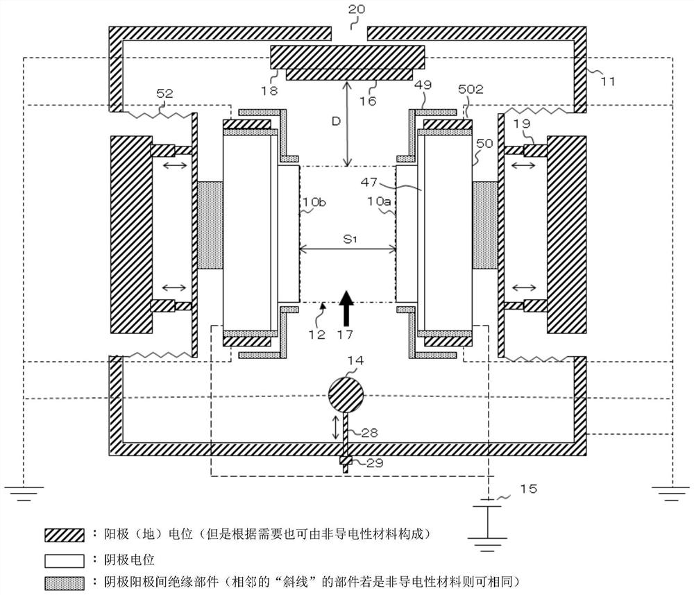 Gas flow sputtering device, target for gas flow sputtering, and manufacturing method of sputtering target raw material