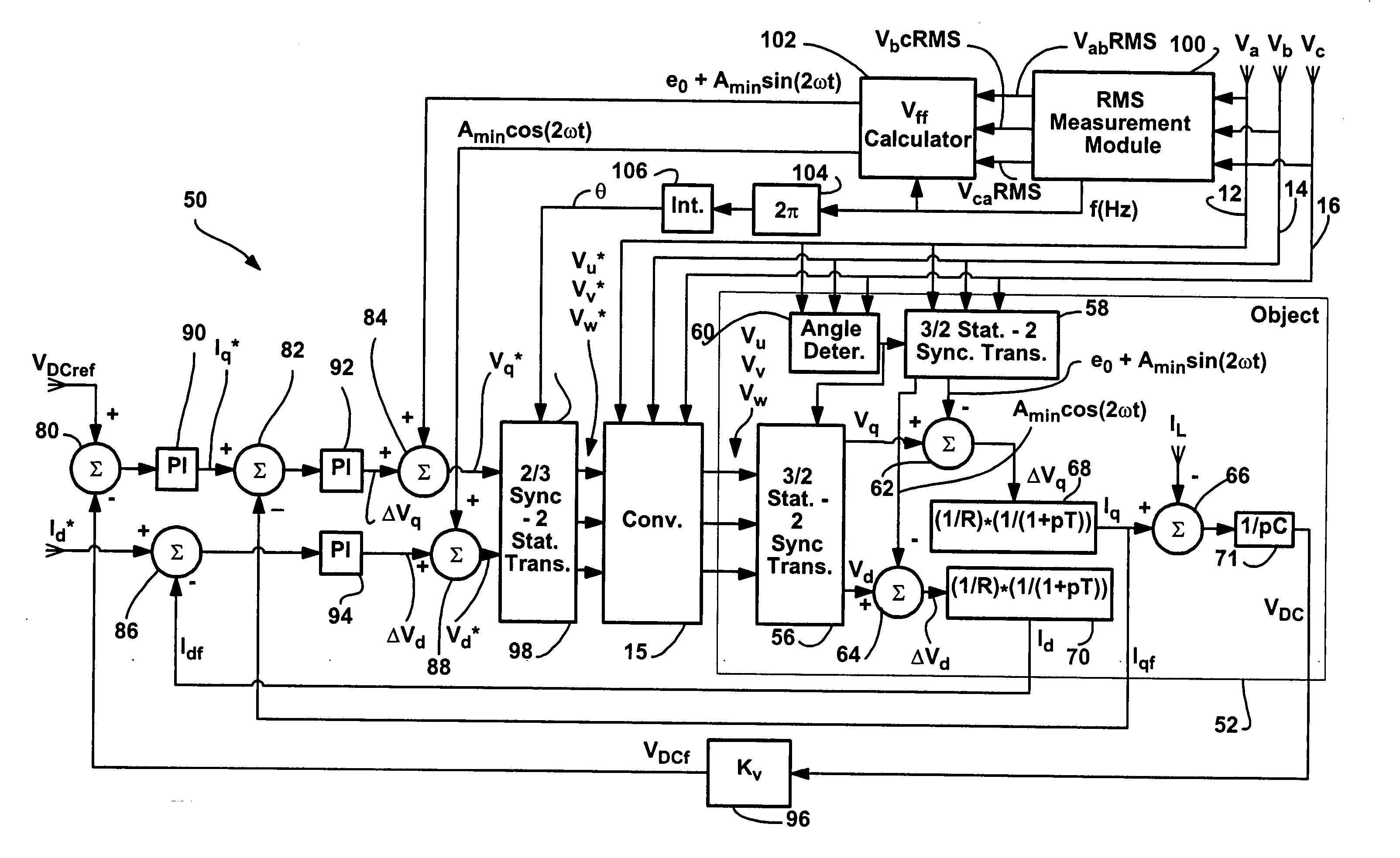 Method and apparatus for rejecting the second harmonic current in an active converter with an unbalanced AC line voltage source