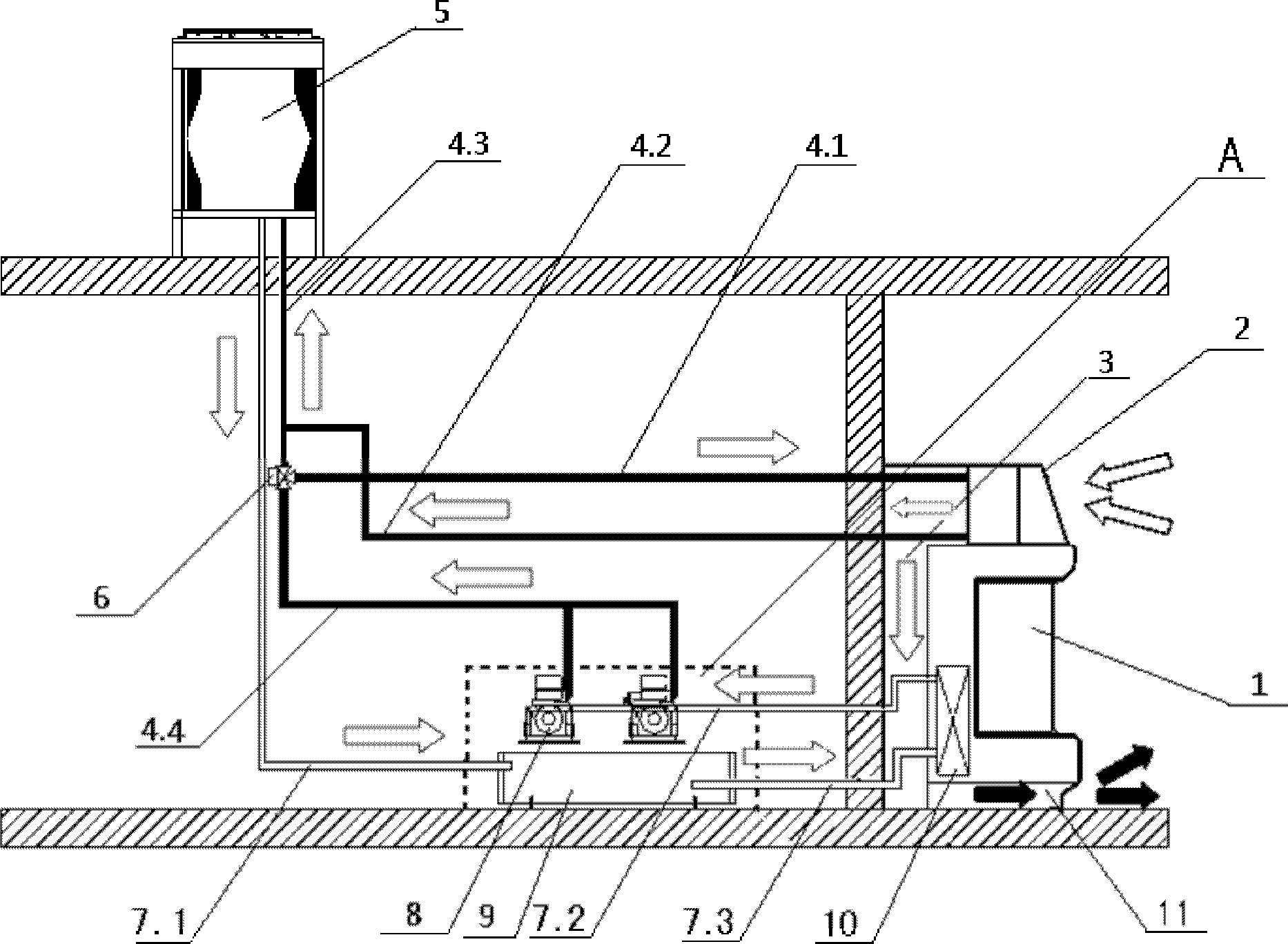 Method for comprehensively using outward-exhausting waste heat in refrigerating process of supermarket showcase