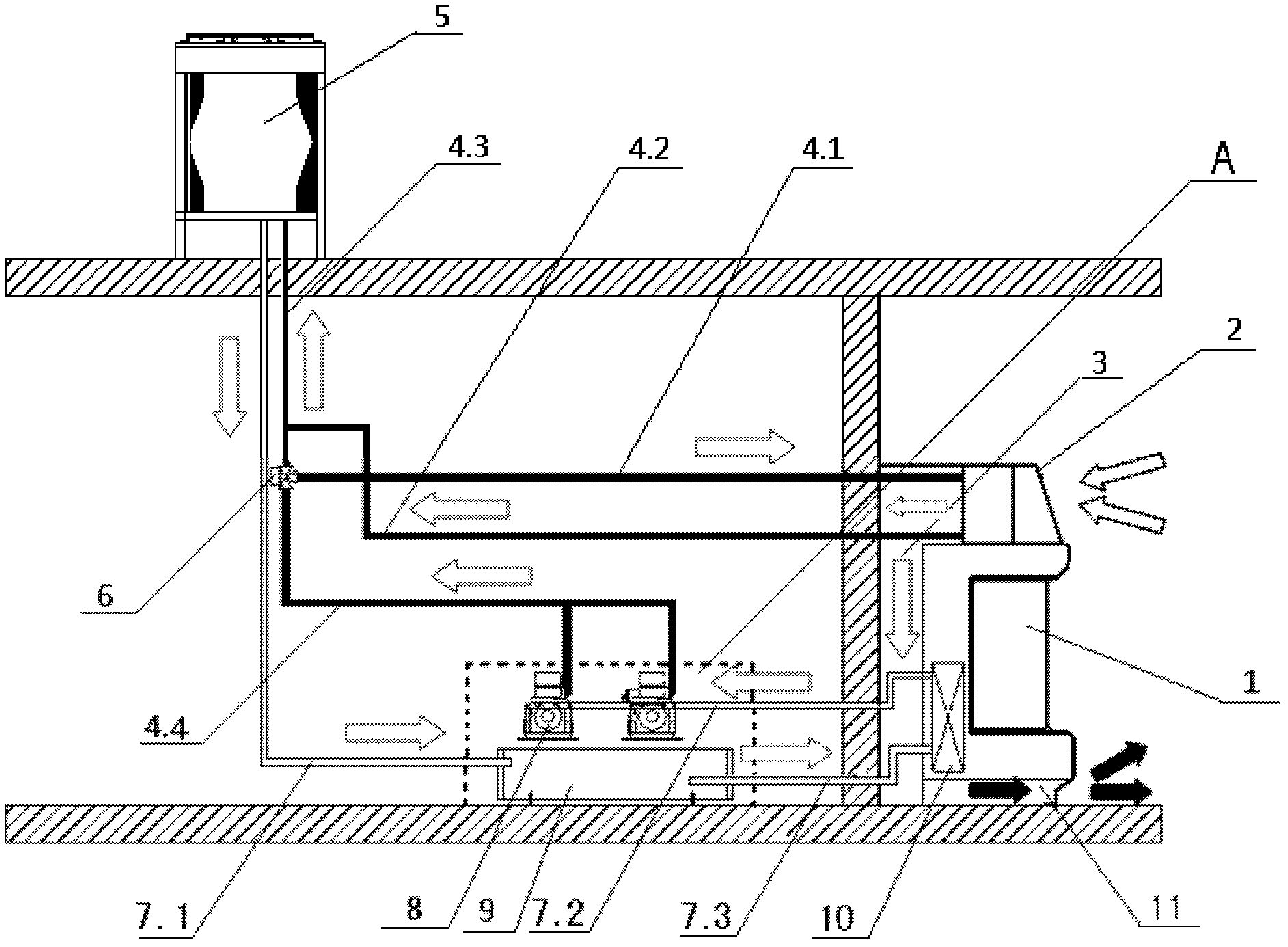 Method for comprehensively using outward-exhausting waste heat in refrigerating process of supermarket showcase