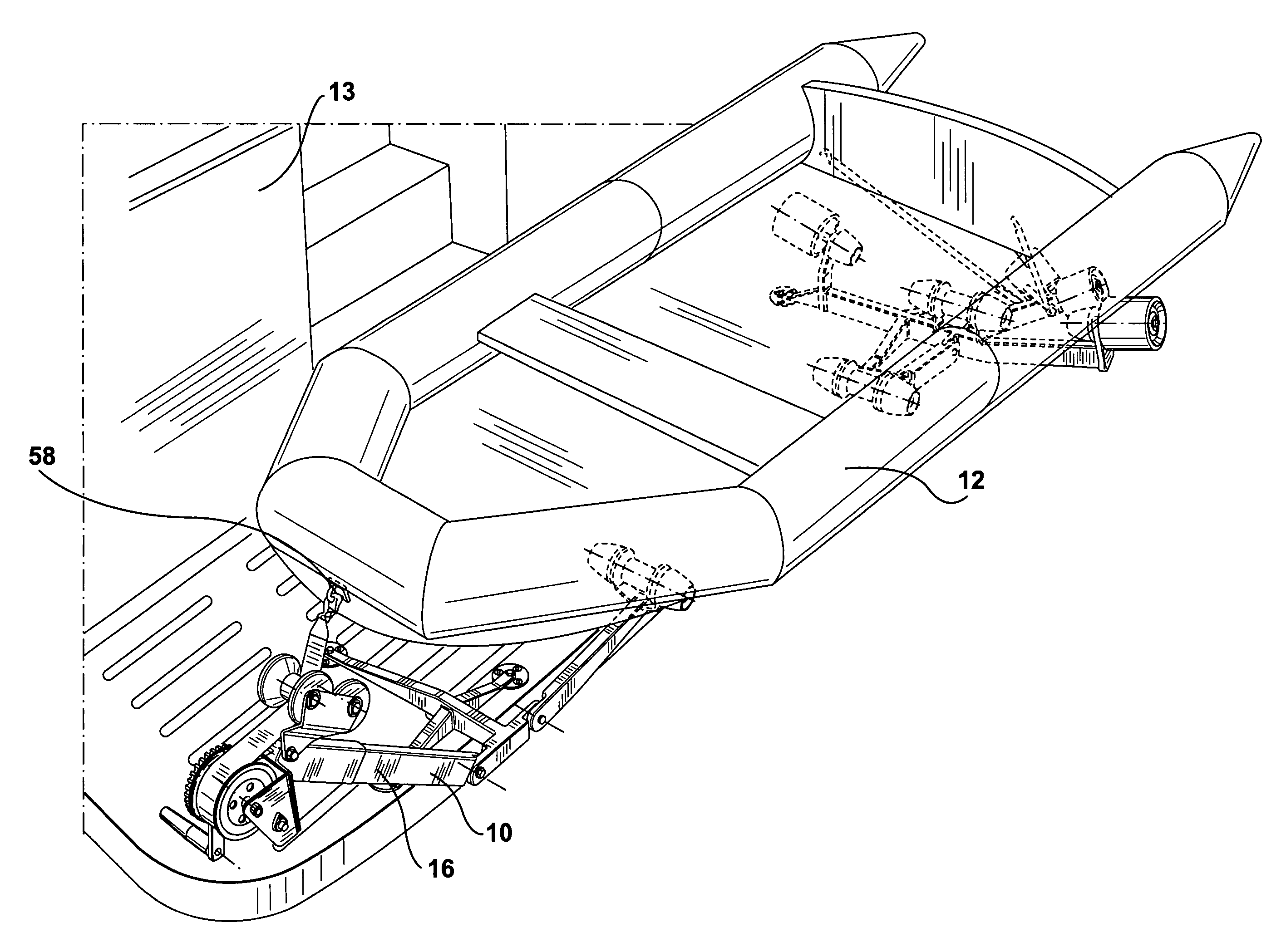 Support assembly for loading and securing a tender