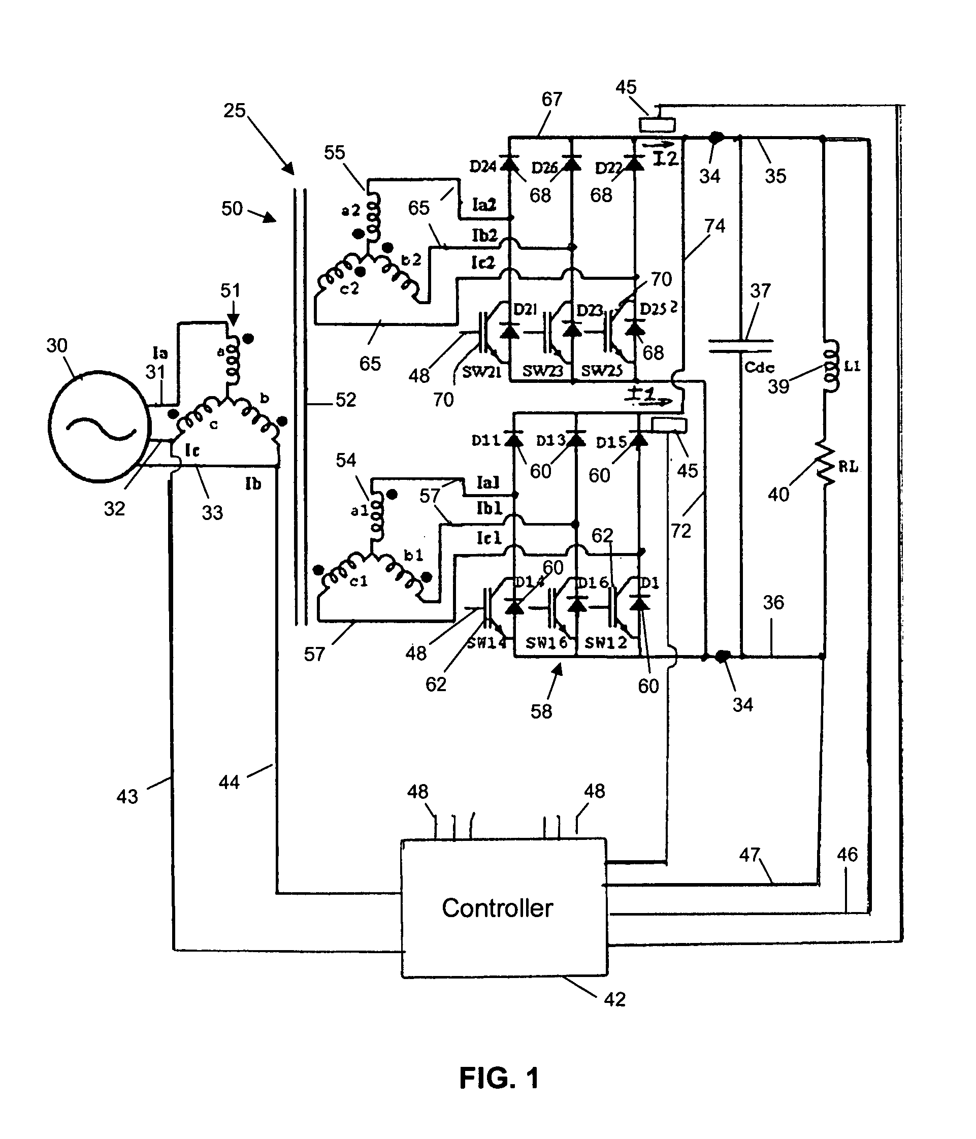 Boost rectifier with half-power rated semiconductor devices