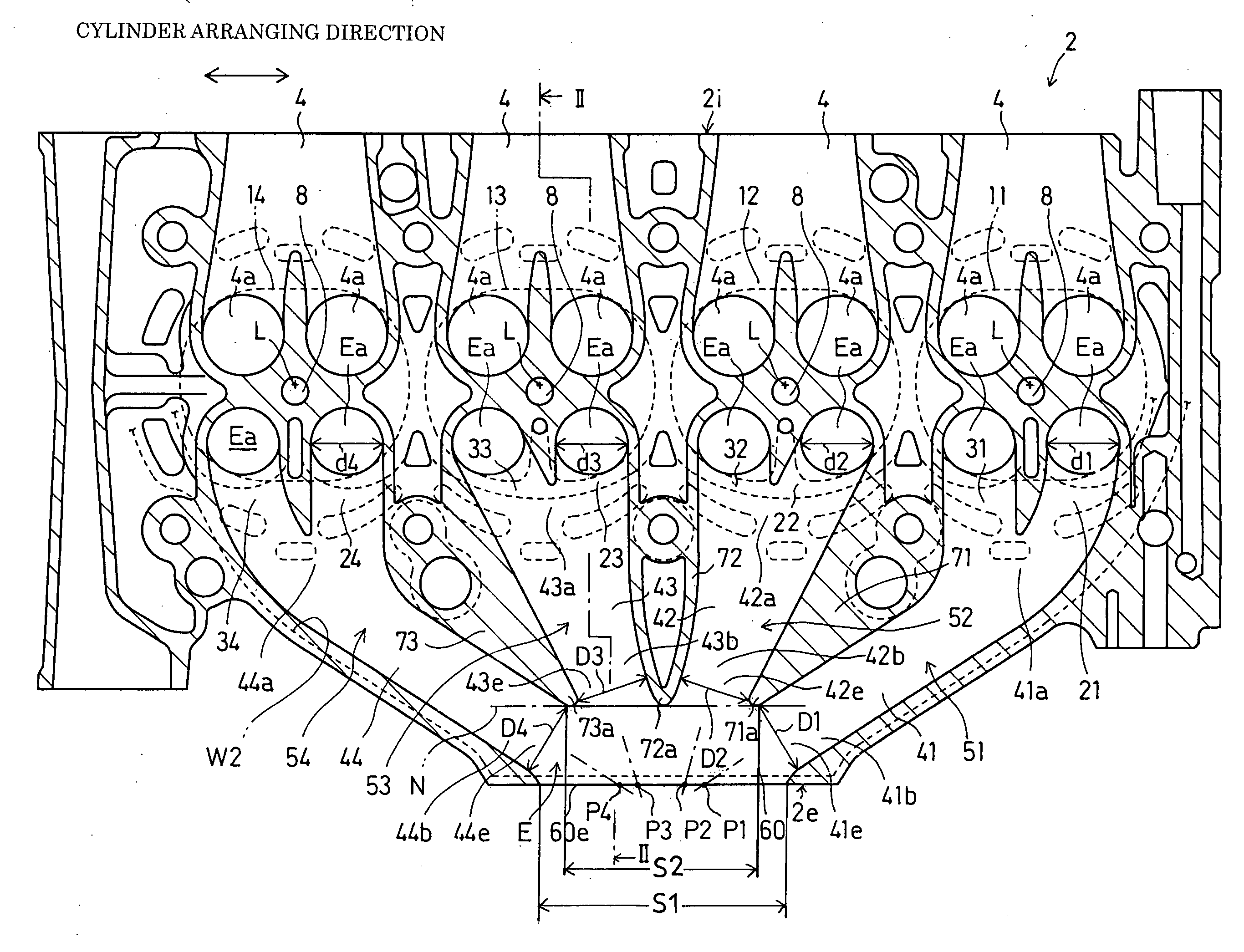 Multiple-cylinder internal combustion engine having cylinder head provided with centralized exhaust passageway