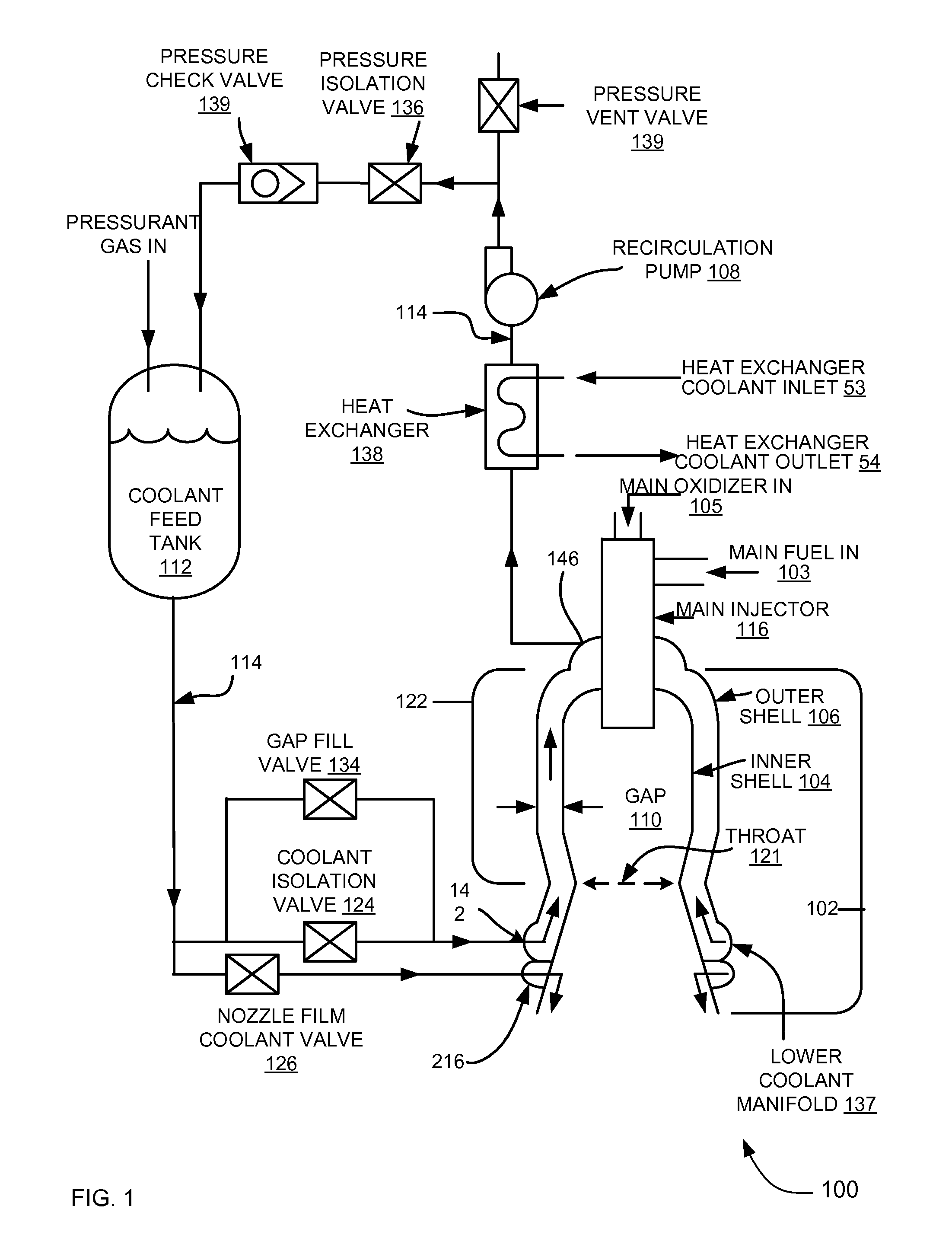 Simplified thrust chamber recirculating cooling system