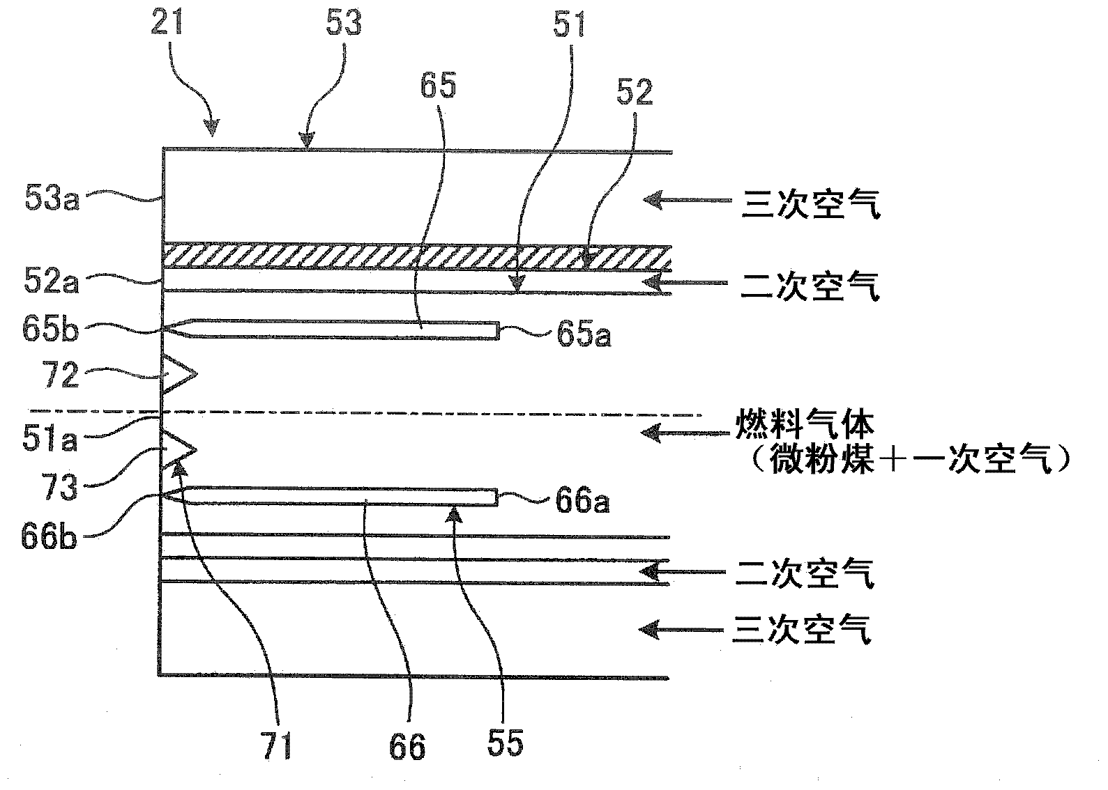 Combustion burner, solid-fuel-combustion burner, solid-fuel-combustion boiler, boiler, and method for operating the boiler