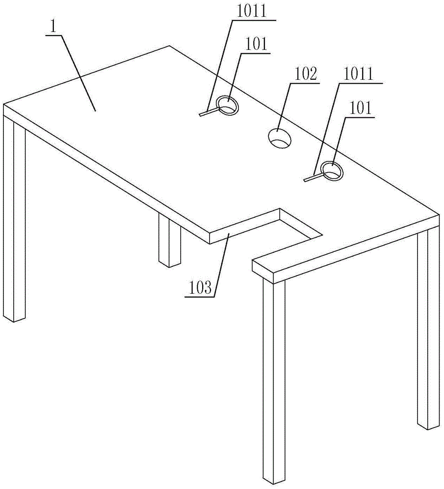 A desk with a lifting table board and a hand guard