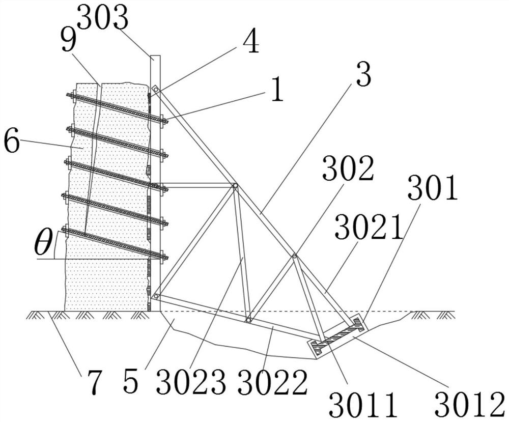 Supporting-anchoring composite reinforcing structure and method for rammed earth wall