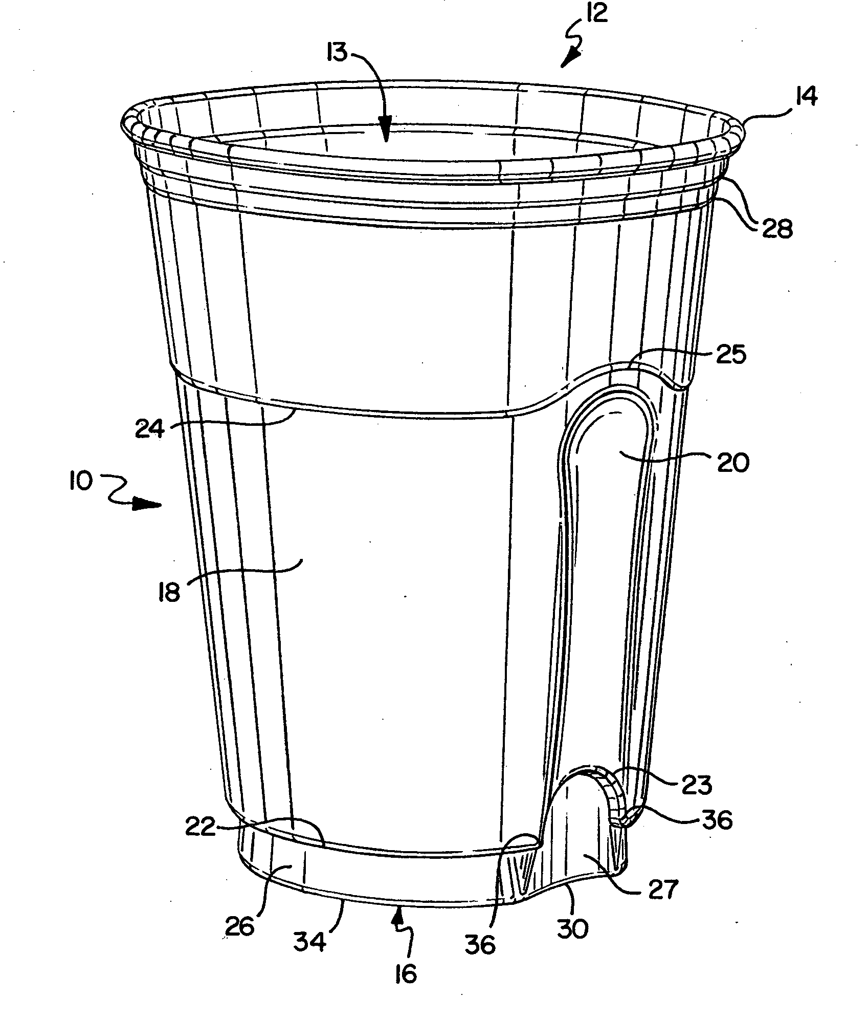 Ergonomic disposable cup having improved structural integrity