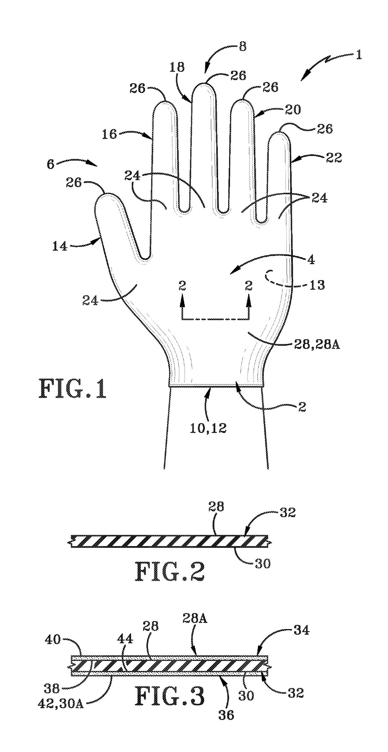 Glove with fingertip regions having a different appearance to a rest of the glove