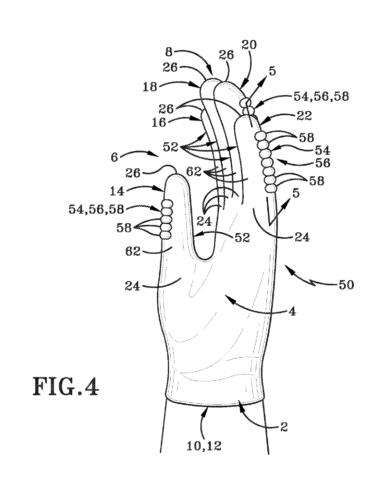 Glove with fingertip regions having a different appearance to a rest of the glove