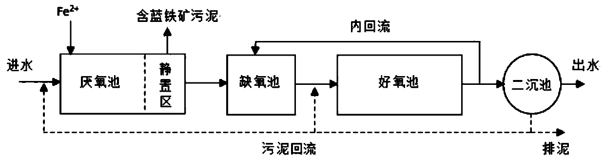 Vivianite crystal front dephosphorization method based on AAO/AO process