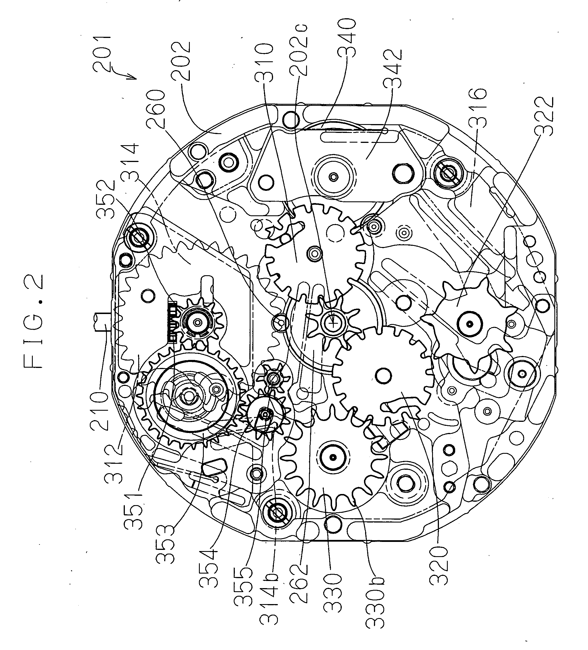 Multifunction timepiece having fan shape moving hand train wheel and fan shape moving hand train wheel apparatus