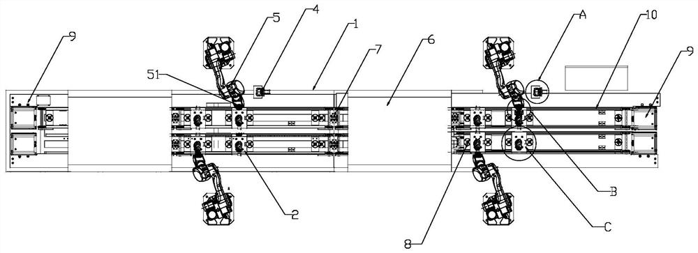 Full-automatic glue brushing line for shoemaking