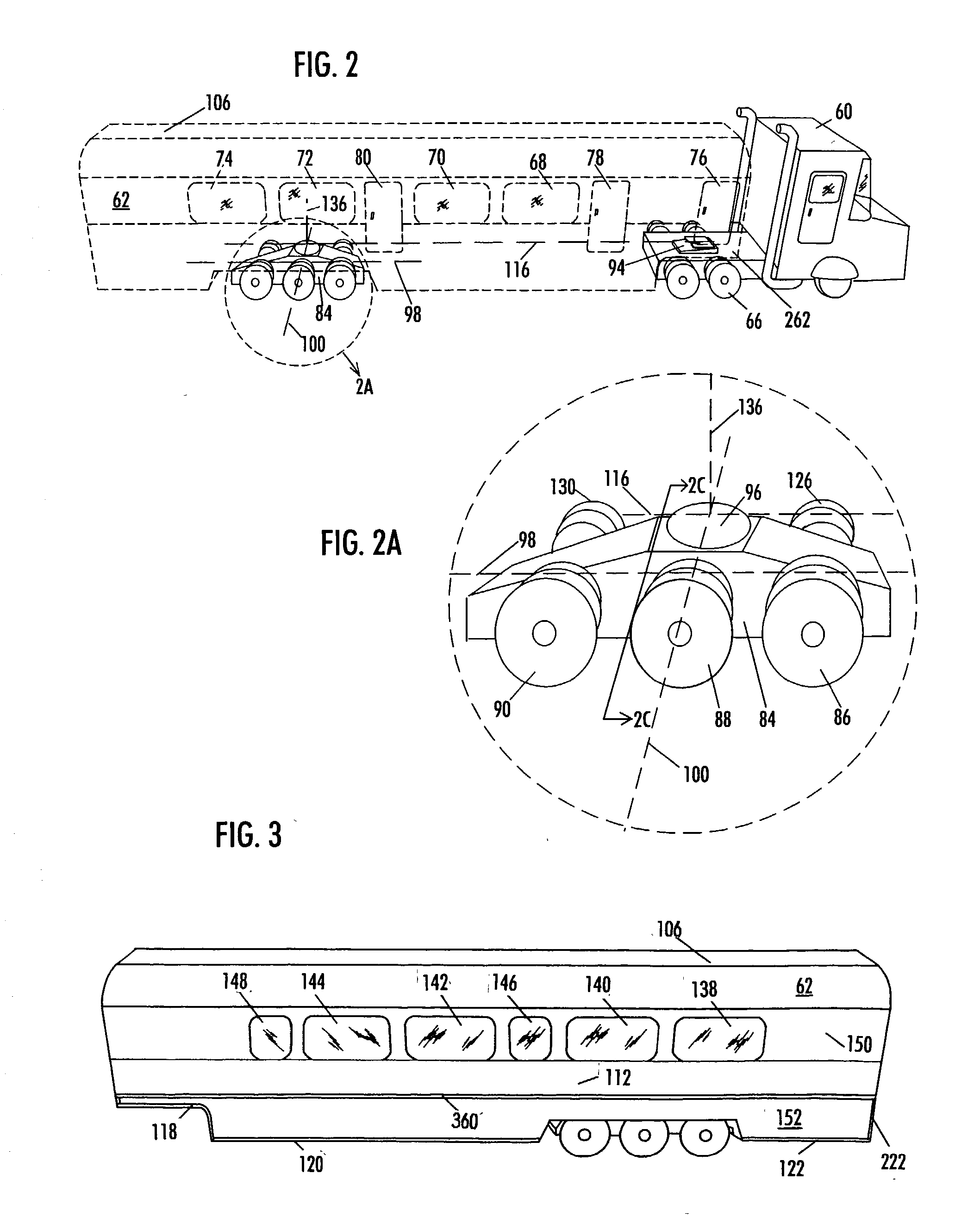 Modular passenger semi-trailer with pneumatic unipoint suspension