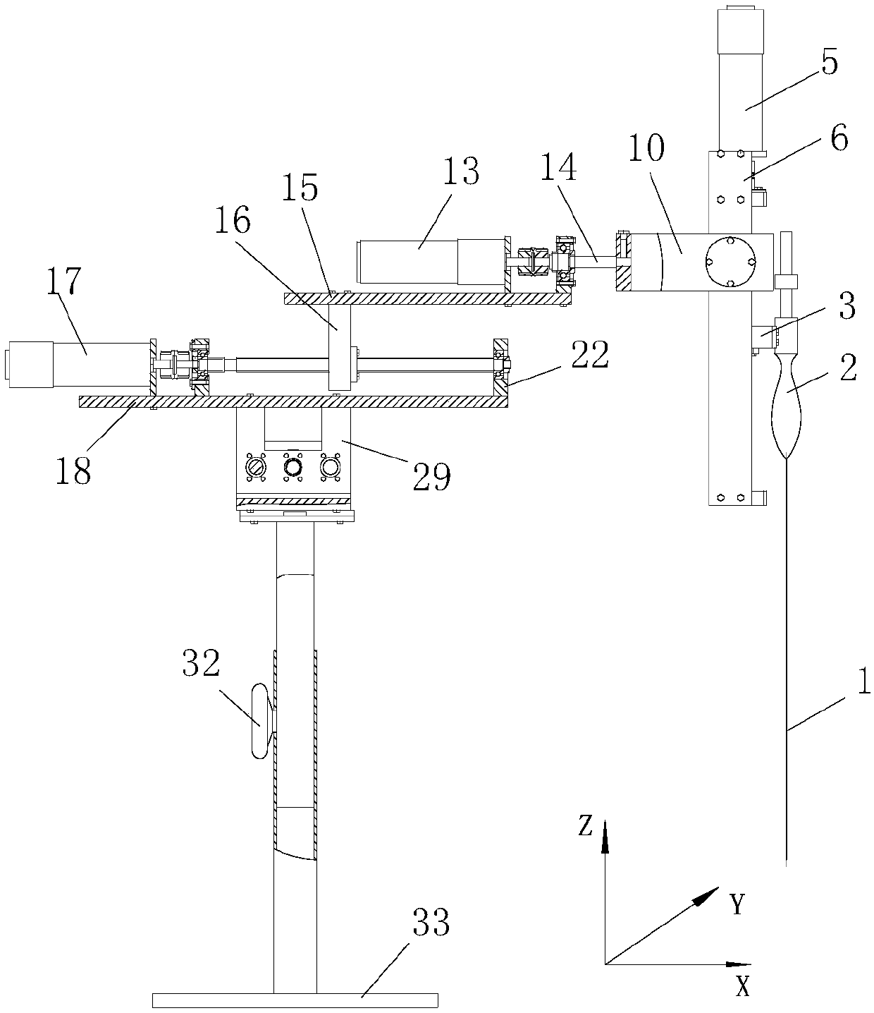 Auxiliary robot for tumor puncture of four degrees of freedom