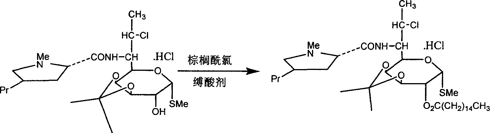 Industrial production process of palmitate of clindamycin hydrochloride