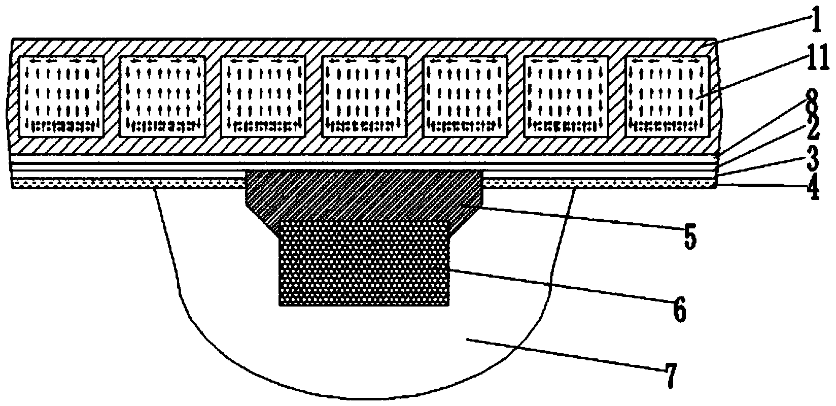 LED (Light Emitting Diode) horizontal fluid dissipating COB (Chip-On-Board) light source and packaging process thereof