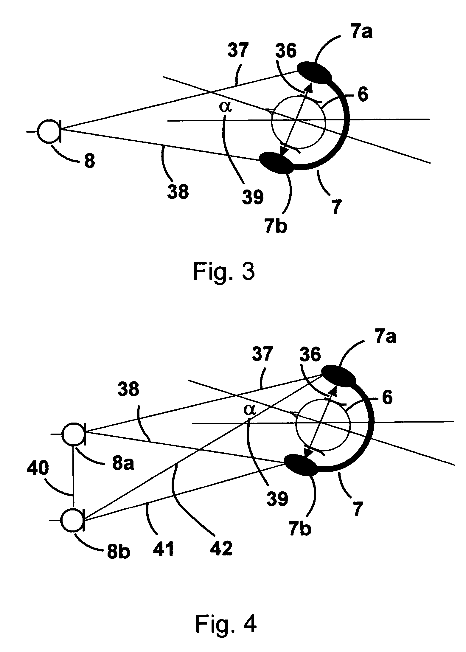 Method and device for generating information relating to the relative position of a set of at least three acoustic transducers