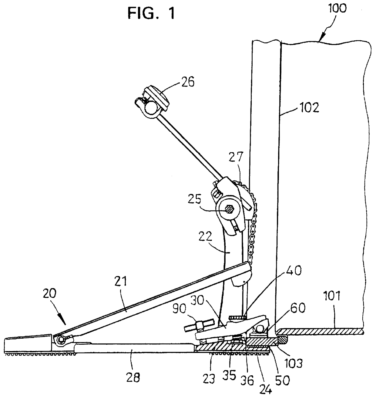 Drum hoop holding device for a drum pedal