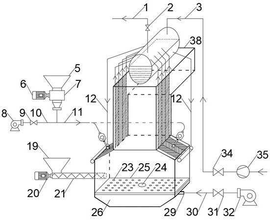 Fluidized bed industrial boiler combusting wood industry waste and combustion heat exchange method of fluidized bed industrial boiler