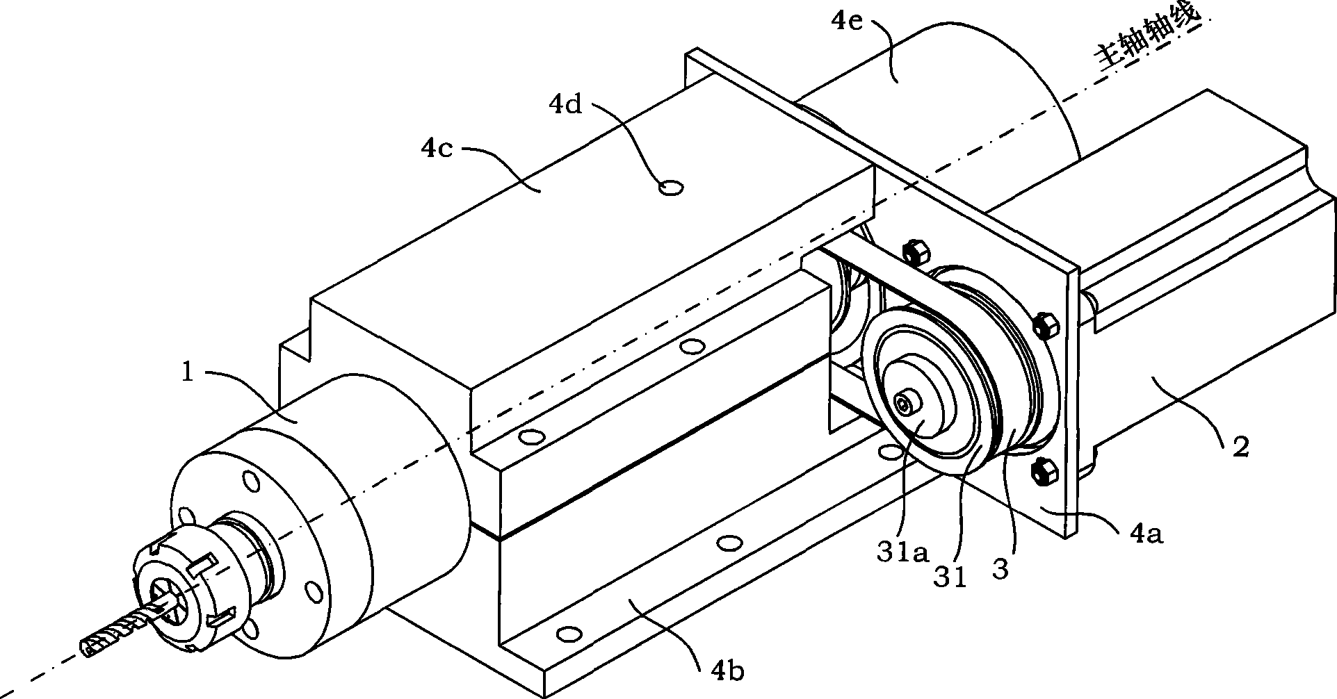 Rotary type transducer main shaft device of supersonic vibrated drill