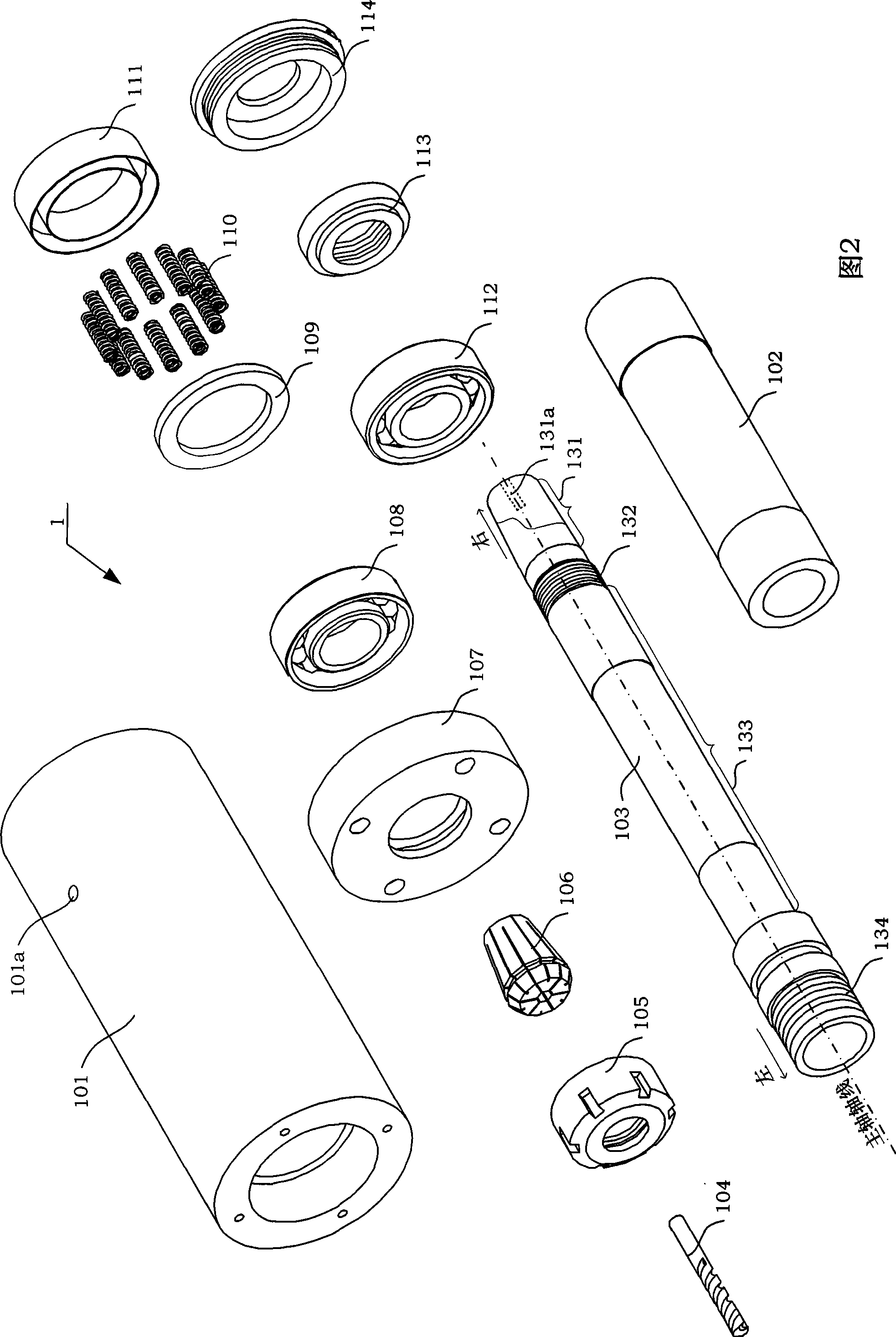 Rotary type transducer main shaft device of supersonic vibrated drill