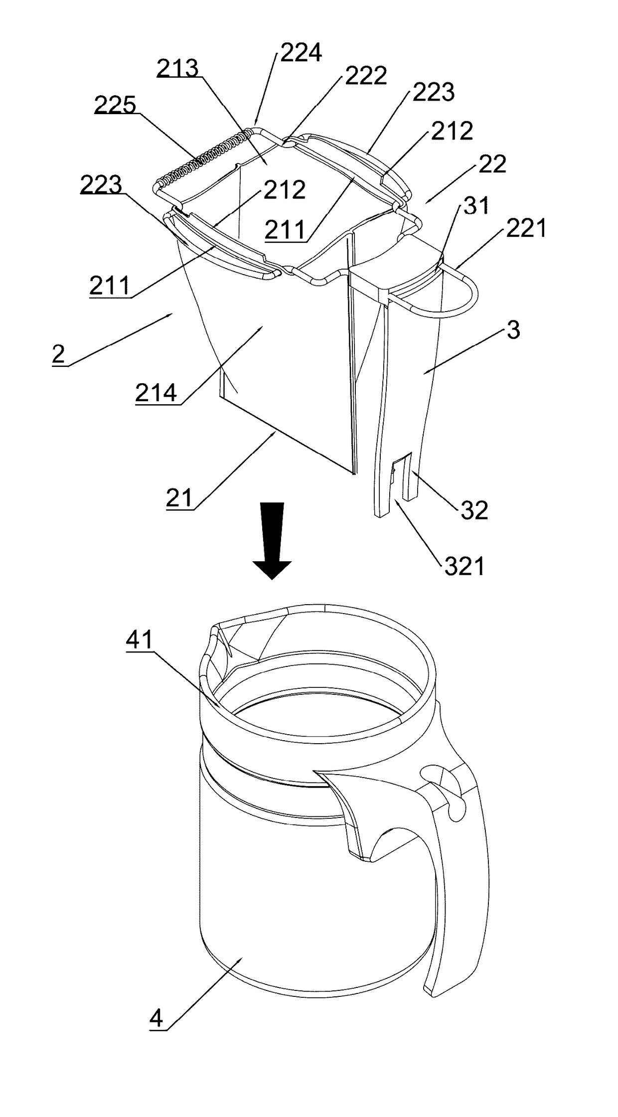 Hanging device with disposable beverage filter bag