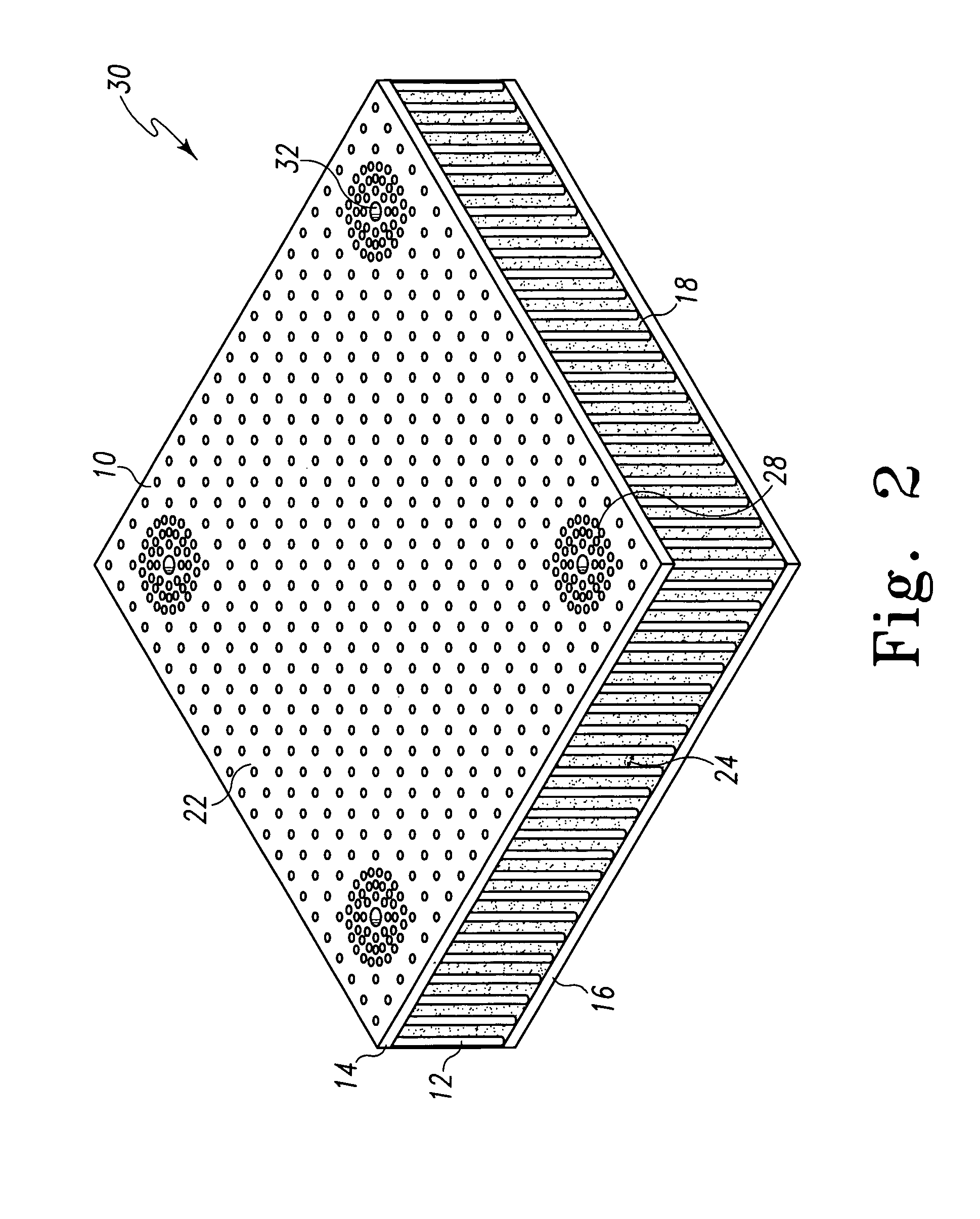 Composite structure with non-uniform density and associated method