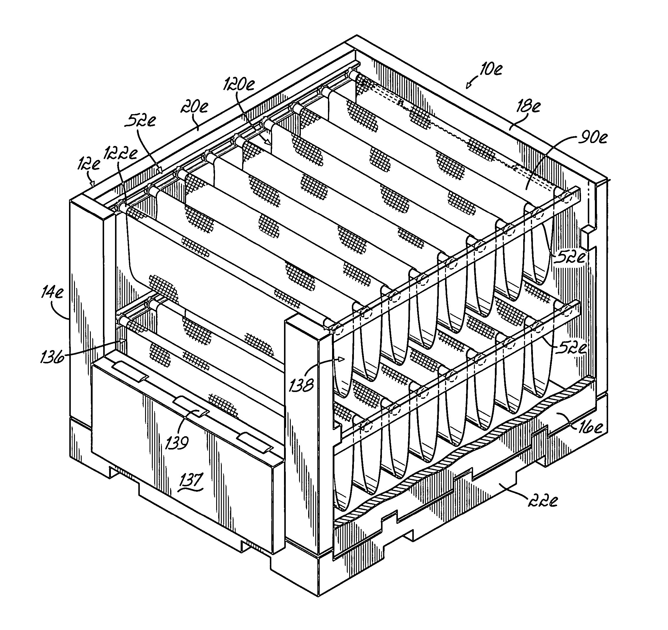 Collapsible container having sliding support member assemblies for supporting dunnage