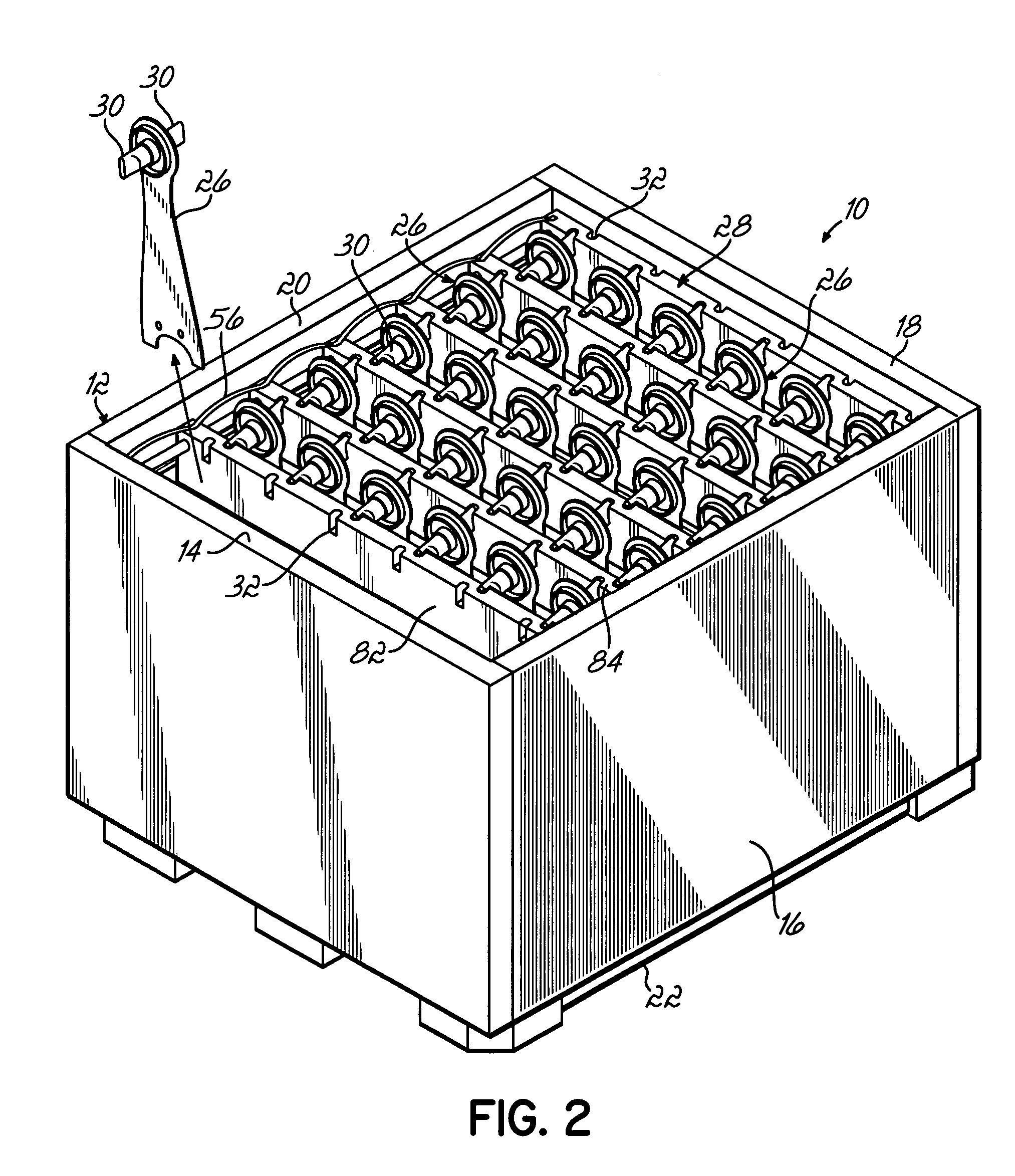 Collapsible container having sliding support member assemblies for supporting dunnage