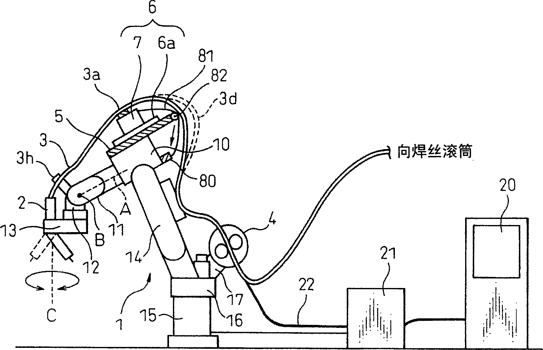 Structure for treating torch cable for arc welding robot