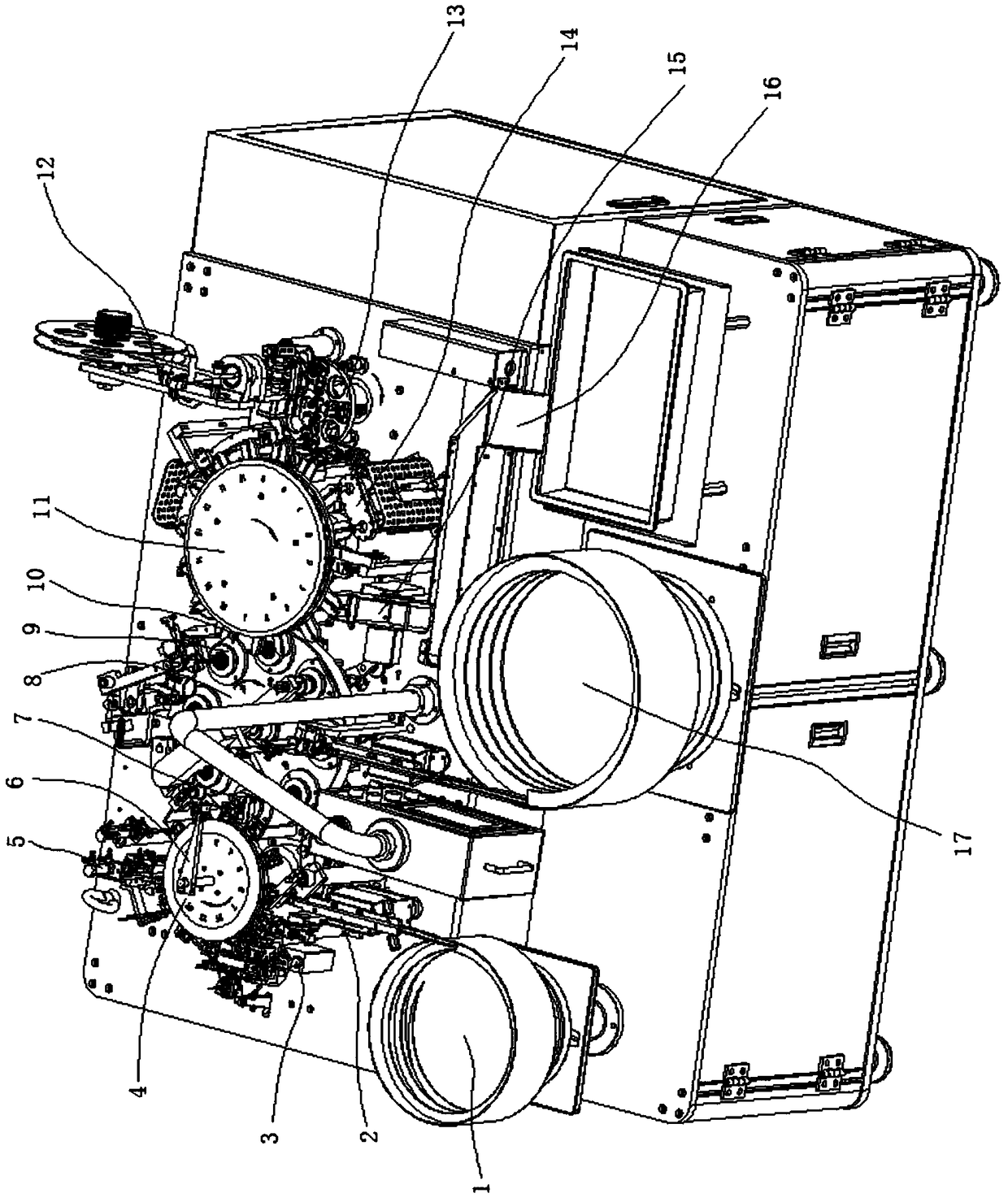 Assembling and sleeving integrated machine for manufacturing capacitors