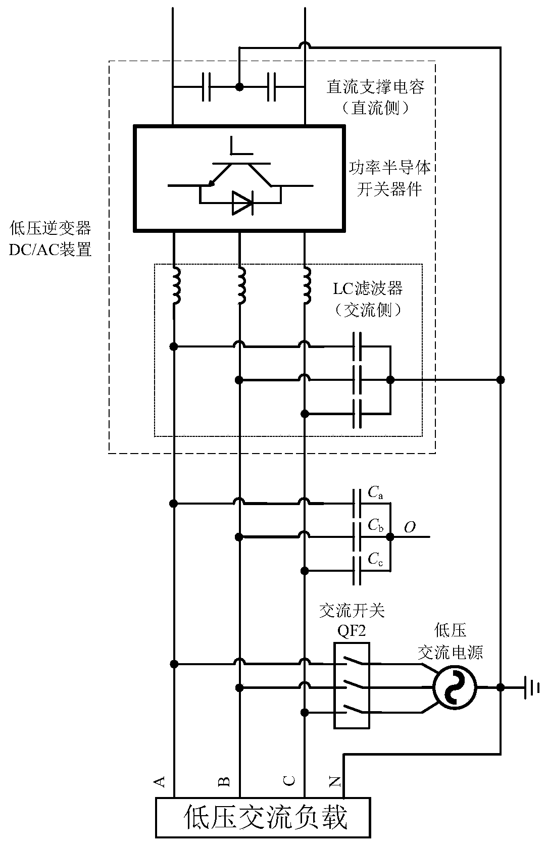 Alternating current and direct current power supply system with grounded power supply end