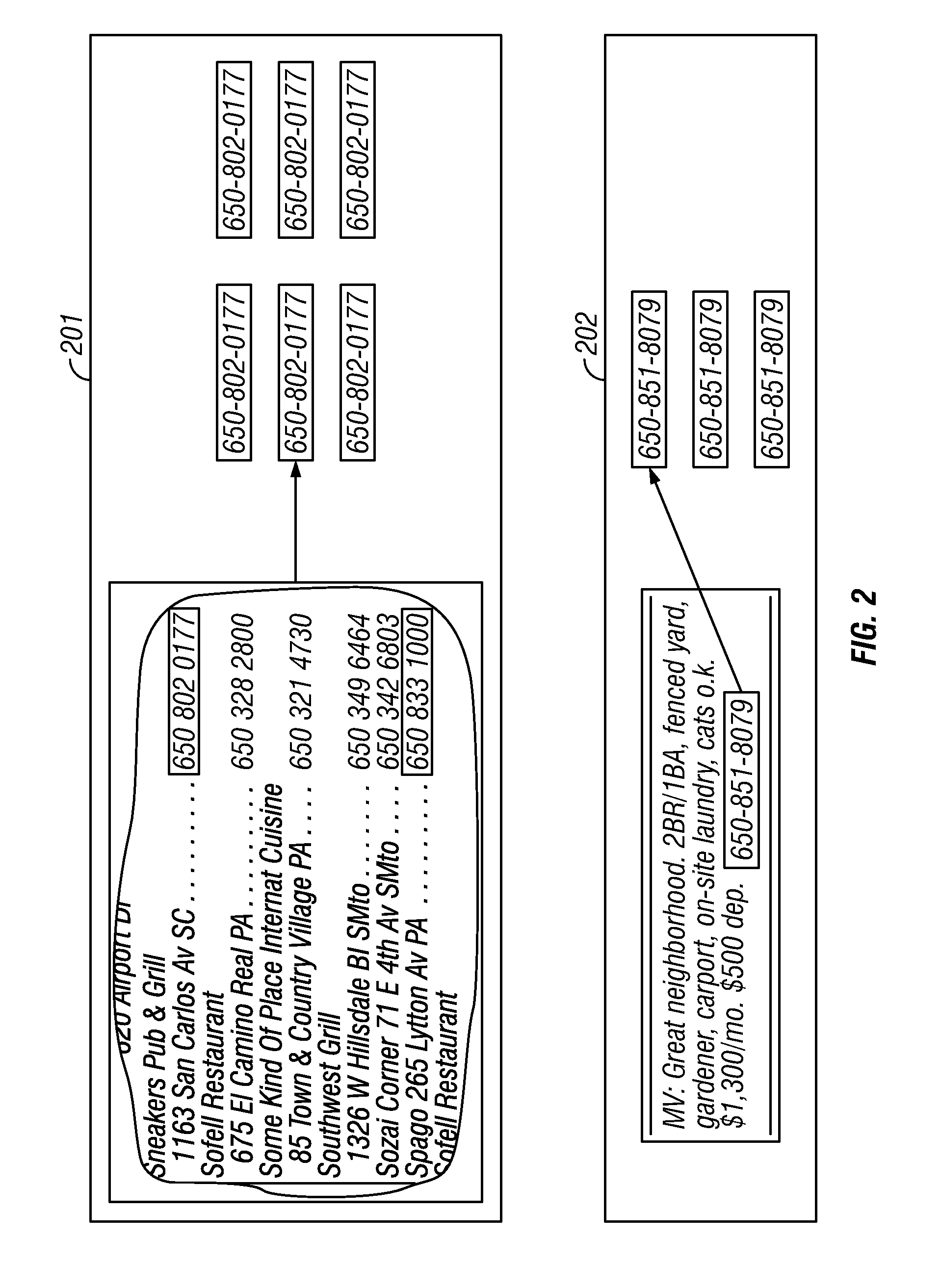 Linking method for printed telephone numbers identified by a non-indicia graphic delimiter