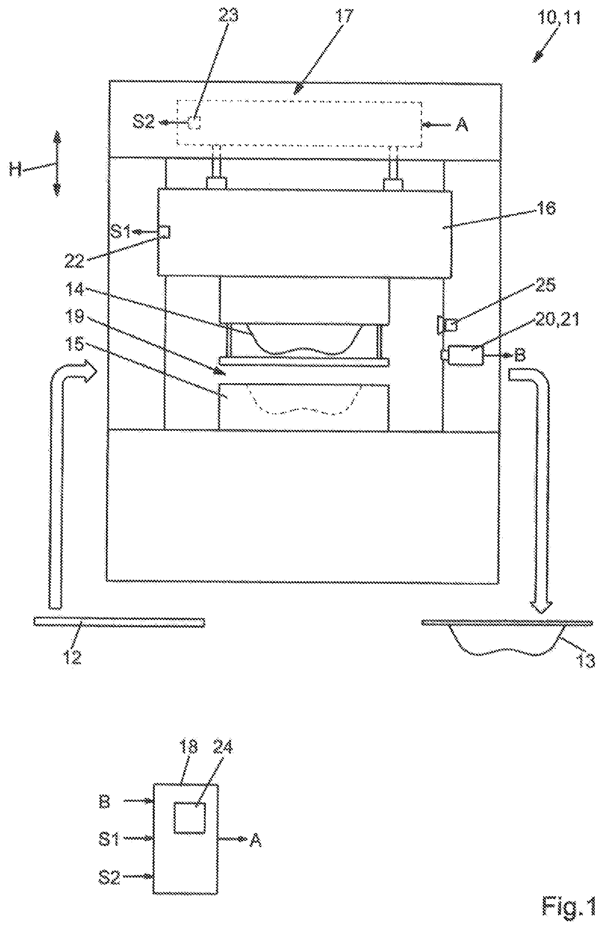 Forming or separating device, and method for operating same