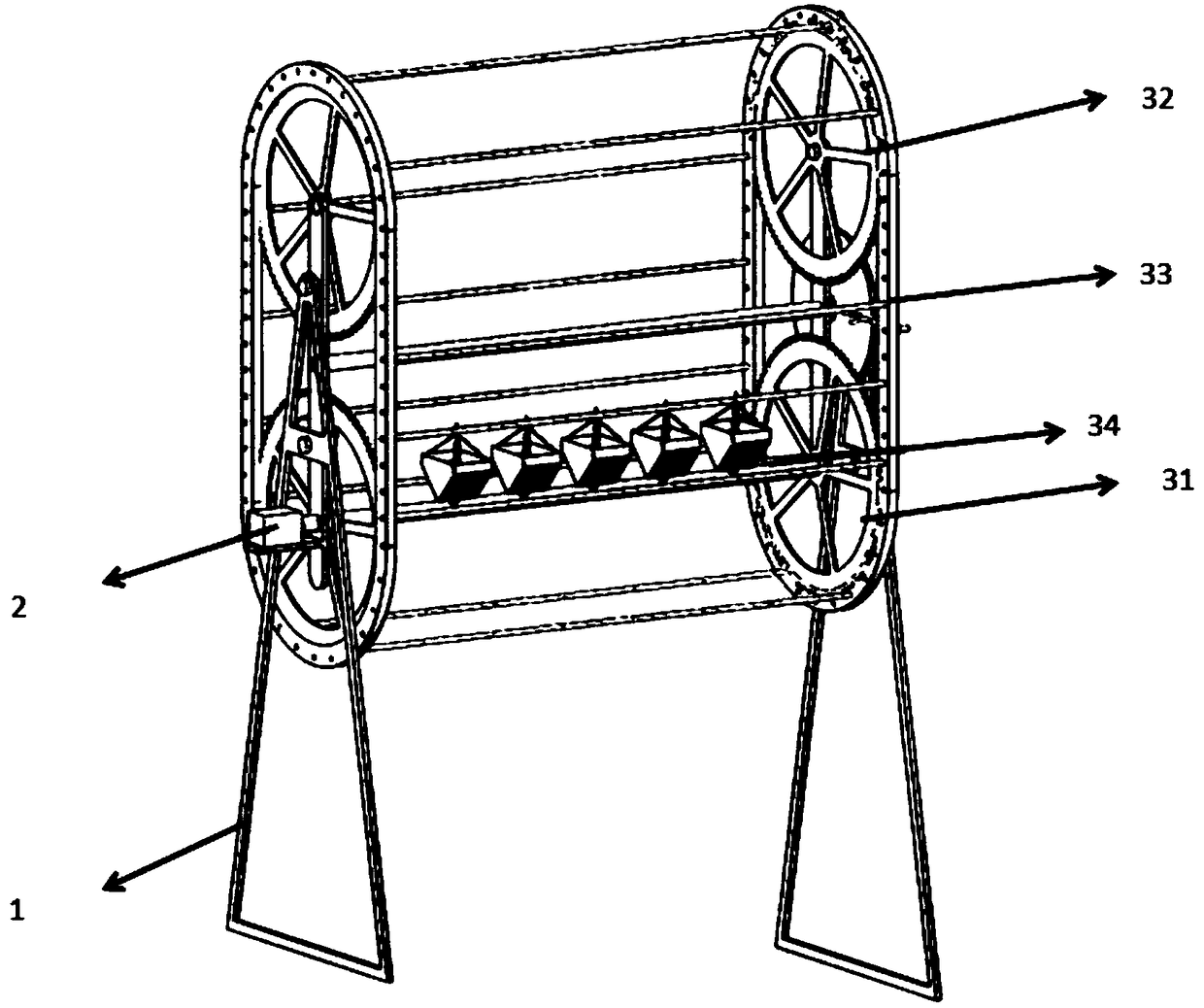 Novel dual-wheel linkage goods output device and vending machine