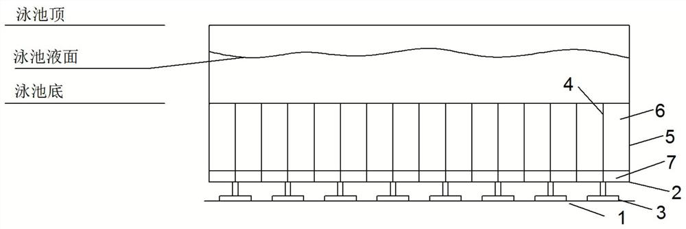 Device arranged in swimming pool and used for reducing ship rolling, and control method thereof