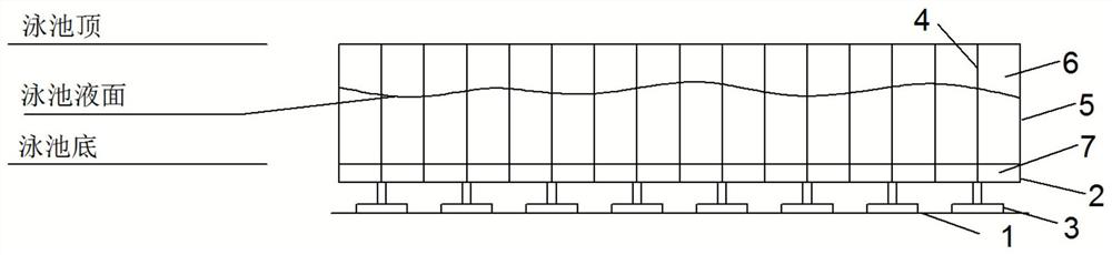 Device arranged in swimming pool and used for reducing ship rolling, and control method thereof