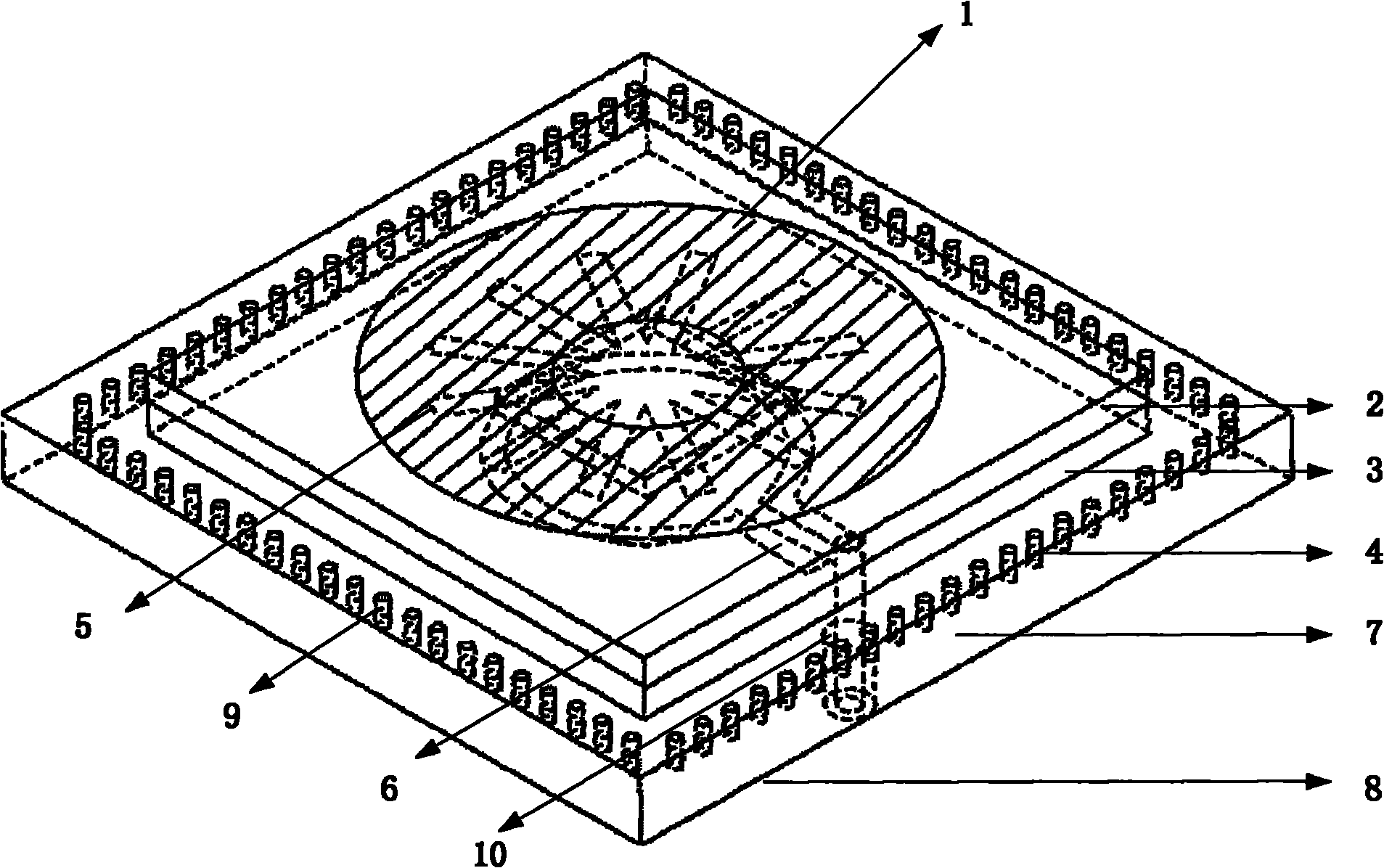 Circularly polarized ceramic antenna based on coupling and feeding of strip line via multiple slots